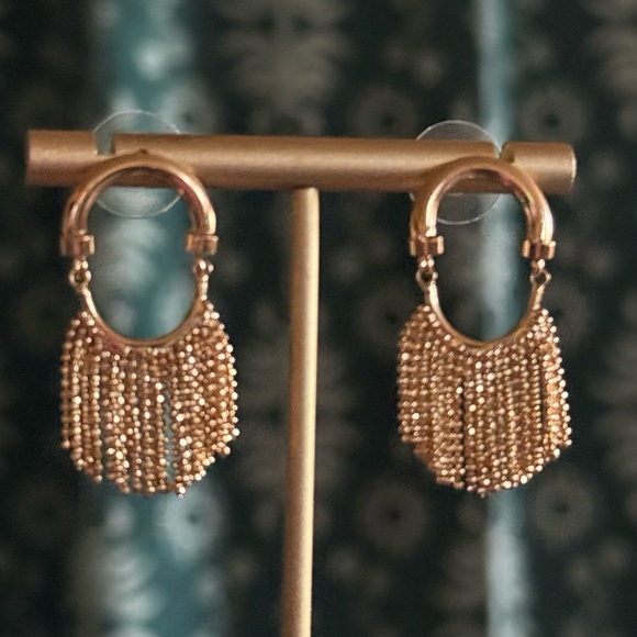 natasha Jewelry - Geometric Hoop Semi Circle Fringe Fan Gold Statement Earrings by Natasha  NWT